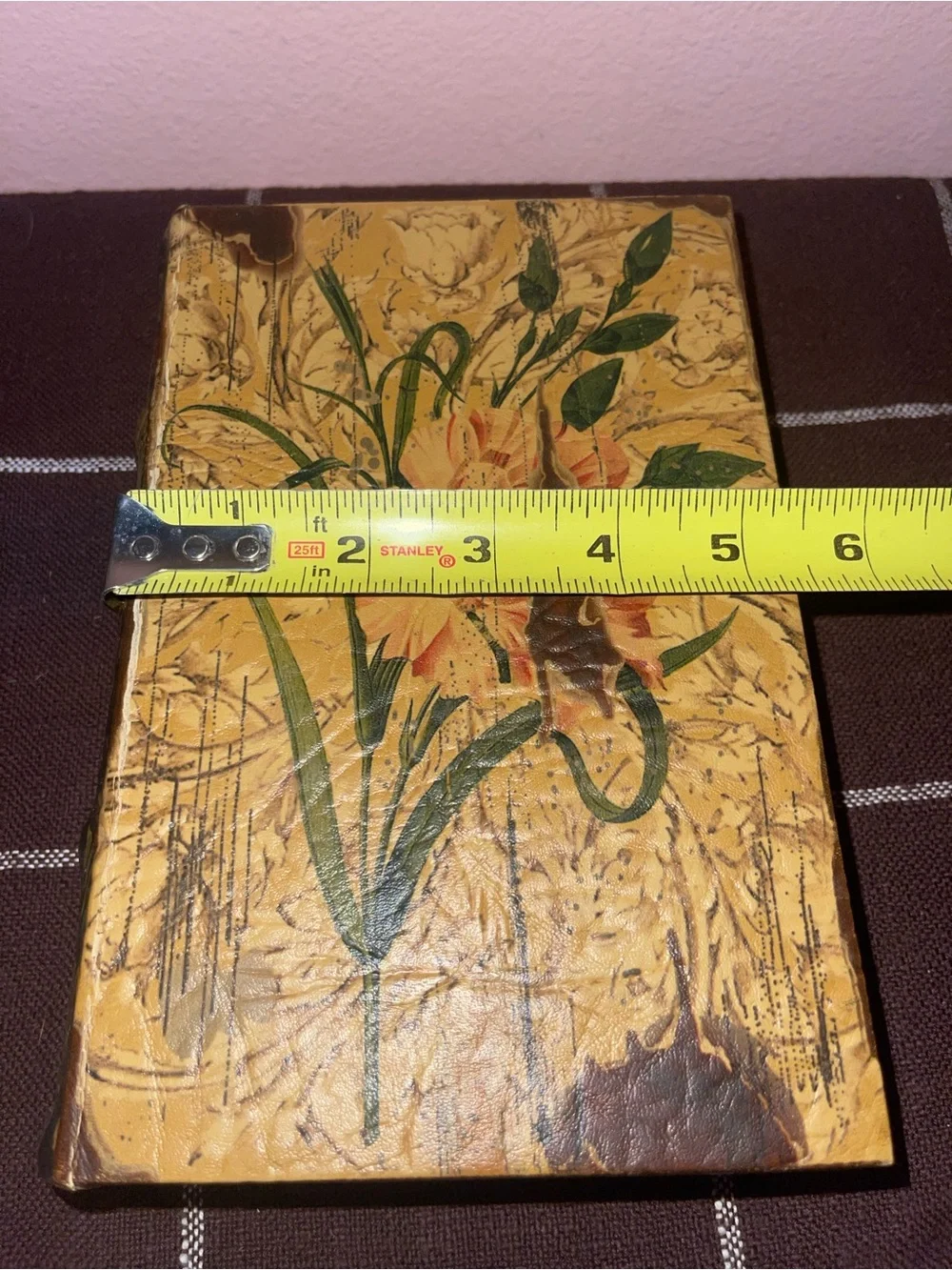 Vintage Faux Leather Floral Book Box Hidden Storage Red Velvet Lined